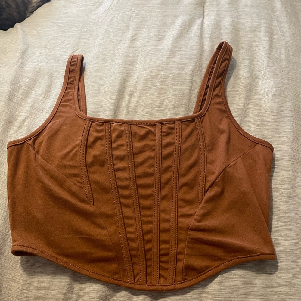 Brown Corset-Style Crop Top